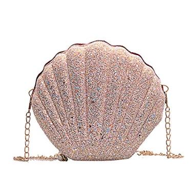 Imagem de Bolsa de ombro pequena em forma de concha com lantejoulas e glitter, bolsa para telefone, bolsa de dinheiro, corrente transversal para mulheres e meninas, rosa, Small