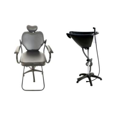 Imagem de Kit Salão Lavatório Portátil preto+Cadeira Henvifer conforto