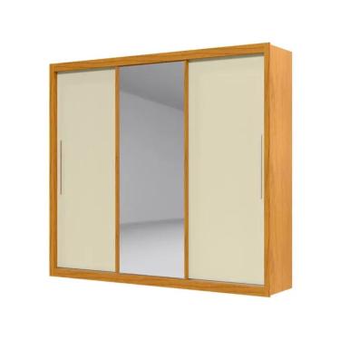Imagem de Guarda-Roupa Casal 3 Portas e 4 Gavetas c/ Espelho Gelius Royale Naturale/Off-White