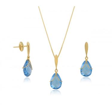 Imagem de Conjunto Em Ouro 18k Com Pingente Gota Topázio Azul Swiss