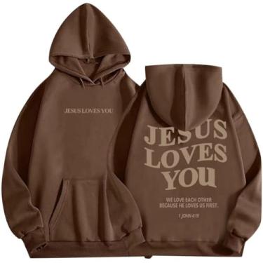 Imagem de DAObet Moletom com capuz moderno Jesus Loves You Christian Faith Over Fear Faith Moletom com frases religiosas cristãs, 4, G