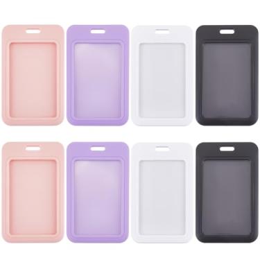 Imagem de CRASPIRE 8 peças, porta-cartões deslizantes, à prova d'água, 4 cores, porta-crachás, plástico, vertical, rosa, azul, transparente, janela transparente, documentos de funcionário, cartões de crédito