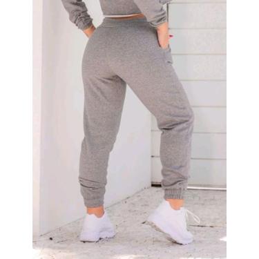 Imagem de Calça Jogger Moletom Bolso Flanelado Feminina Cintura Alta - estacaomi
