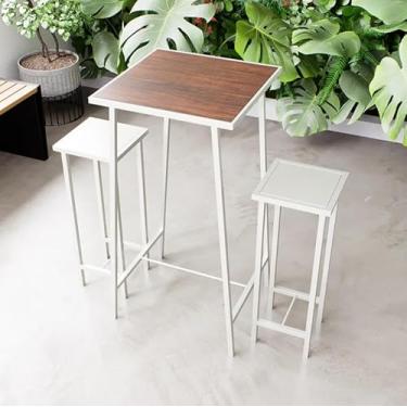 Imagem de Conjunto Mesa Alta Bar Bistrô 2 Bancos Branco Botequim Industrial White