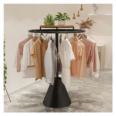 Imagem de ZHDLdpUS Suporte de metal, suporte de armazenamento de roupas de chão com prateleira de madeira, organizador de cabide para pendurar roupas, suporte de exibição para loja de roupas (preto 100 x 135 cm