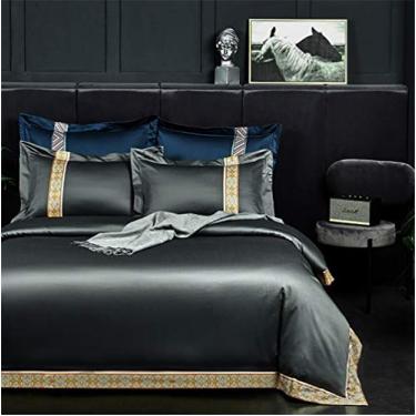 Imagem de FHGDXCADCX Jogo de cama de algodão egípcio 1000 fios, patchwork queen king size capa de colcha 4 peças, fronha, azul, 220 * 240 cm