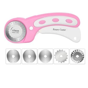 Imagem de Cortador rotativo de 45 mm com 5 peças de lâminas extras, cortador de rolo ergonômico com trava de segurança para tecido, couro, artesanato, costura, acolchoamento, cortador rotativo de tecido