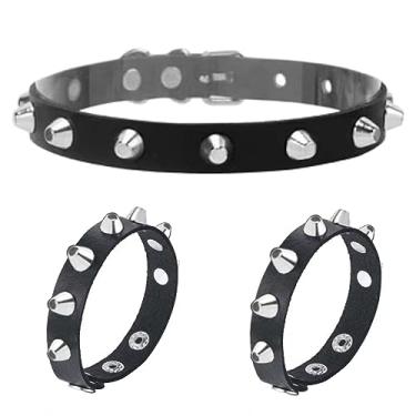 Imagem de Acessórios punk góticos conjunto de pulseiras gargantilhas para mulheres e adolescentes rock lindo rebite couro festa cosplay, One Size, Couro sintético,