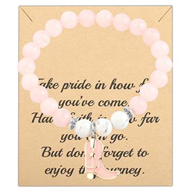 Imagem de FUSTMW Pulseira de bota de vaqueira para amantes de cavalos, presentes equestres para proprietários de cavaleiros, joias de vaqueira para mulheres, Large, Aço inoxidável, nagem