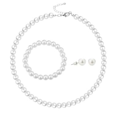 Imagem de Kicomvi Colar gargantilha de pérolas para mulheres, anos 20, Gatsby, pérolas, contas, colar, pulseira, brinco, bijuteria, Cristal, Sem pedras