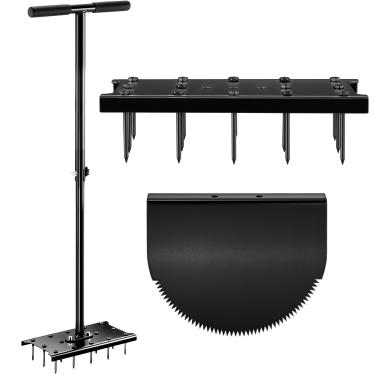 Imagem de Raxjult Ferramenta de jardim aerador de gramado com cortador de dente de serra de meia lua, aeradores manuais de plugue de grama e uma ferramenta de limpeza, ferramentas de aeração de núcleo para