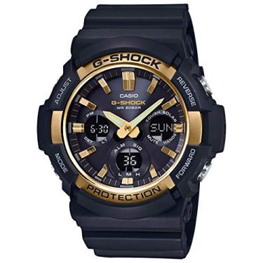Imagem de Casio Relógio masculino GAS100G-1A G-Shock Tough Solar preto 55,1 mm resina/caixa de alumínio, Preto/dourado, 53 mm, Digital