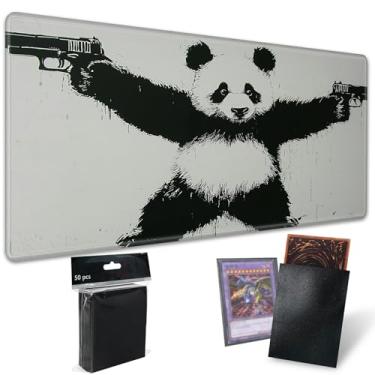 Imagem de Playmats for Magic: The Gathering MTG Card Game Mat Plus 50 Pcs Card Sleeves, 24 x 14 inch TCG Mat with Stitched Edge for Commander Deck Duskmourn Board Game, Panda with Guns