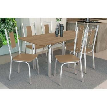 Imagem de Sala de Jantar Completa Elba c/ Tampo de Madeira 160cm e 6 Cadeiras Fl