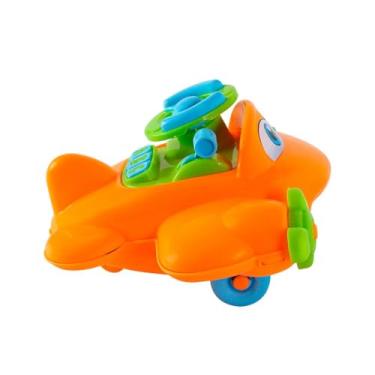 Imagem de Avião de Brinquedo Infantil Interativo, Laranja com Detalhes em Verde e Azul, com Painel ABC, WD