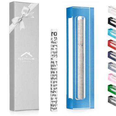 Imagem de A&S Mezuzot Mezuzah Capa para porta em design acrílico - Lucite impermeável, rolo não kosher incluído, decoração de casa moderna e proteção (azul celeste, 12 cm)