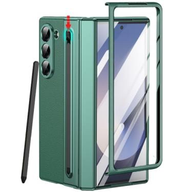 Imagem de YQODSZ Capa para Samsung Galaxy Z Fold 5 com suporte para caneta S e caneta Stylus, capa de couro premium Z Fold 5 com proteção de dobradiça, cobertura total, capa fina para Z Fold 5 verde
