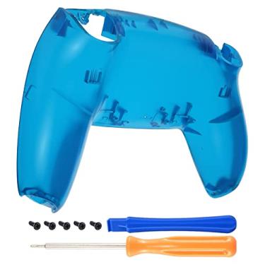 Imagem de eXtremeRate Capa inferior transparente com aderência azul para controle PS5, carcaça traseira personalizada para controle PS5, capa traseira de reposição para controle Playstation 5