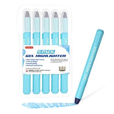 Imagem de Shuttle Art Pacote com 5 iluminadores de gel azul, iluminadores da Bíblia, sem sangramento, suprimentos de diário da Bíblia, ótimo para fazer diário, destacar e estudar