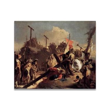 Imagem de Impressão em tela de Giovanni Battista Tiepolo com a cruz – Obra-prima rococó barroca, pintura escolar de Veneza, pintura a óleo decorativa para galeria doméstica 40 x 48 cm