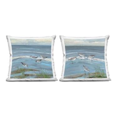 Imagem de Stupell Industries Travesseiro náutico Sandpipers com barcos distantes para ambientes internos, 45 x 18 x 45 cm, azul, 2 unidades