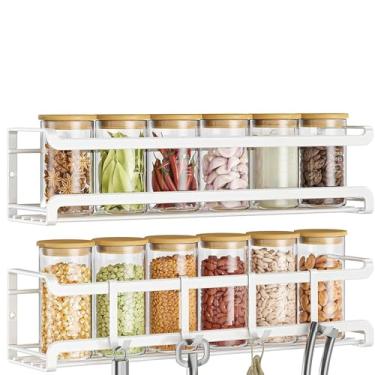 Imagem de Bunoxea Suporte de especiarias montado na parede, pacote com 2, organizador de especiarias que economiza espaço para potes de especiarias e temperos, organizador de especiarias para pendurar com