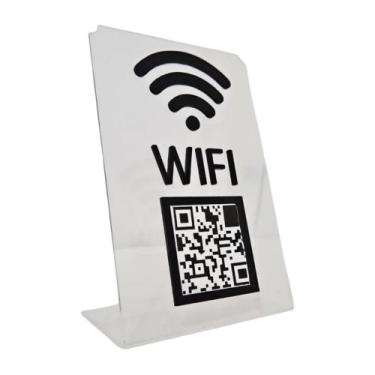 Imagem de Placa Wifi Display Qr Code Acrílico Transparente e Preto Enfeite Balcã