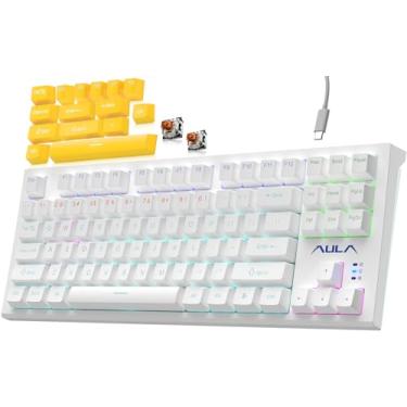 Imagem de AULA Teclado mecânico, teclado para jogos com luz de fundo RGB de 87 teclas, teclados compactos com fio para PC Windows (interruptor branco, marrom)