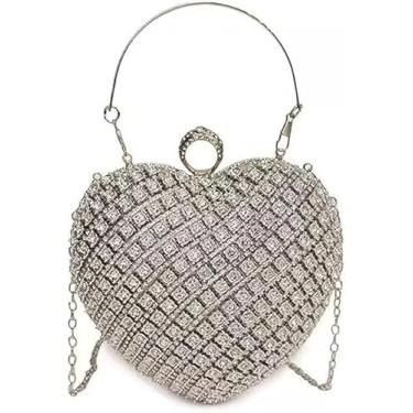 Imagem de Sweetovo Bolsas clutch em formato de coração de strass para mulheres, bolsas de noite brilhantes para formatura, coquetel, casamento, bolsa (prata)