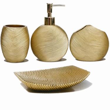 Imagem de LUANT Conjunto De Acessórios Para Banheiro, Incluindo Copo, Porta-Escovas Dente, Saboneteira E Dispensador, Dourado