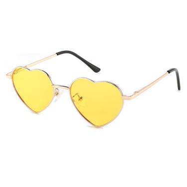 Imagem de FEISEDY Óculos de sol de coração polarizados infantis para meninas e meninos, armação de metal adorável proteção UV400 para idades de 5 a 10 anos B2851, Armação dourada 005/lente amarela/hastes