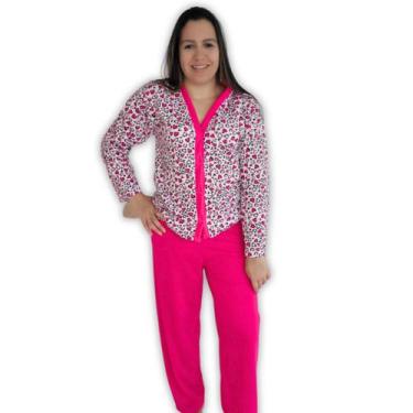 Imagem de Pijama Feminino Aberto Com Botões Estampado Roupa de Dormir Inverno Ma