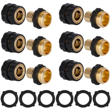 Imagem de Dalmbox Conector rápido de mangueira de jardim, conexões de mangueira de jardim de liberação rápida macho e fêmea de 3/10.2 cm com 6 arruelas de borracha, 6 conjuntos