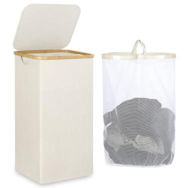 Imagem de Cesto de roupa suja IEgrow 110L com tampa, alça e bolsa removível