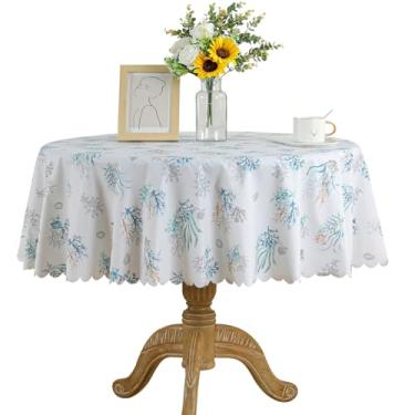 Imagem de Fhberni Toalha de mesa de PVC resistente com estampas florais vibrantes, impermeável, limpável, capa de mesa de plástico durável para festas, casamentos, decoração de férias (redonda 139 cm, algas