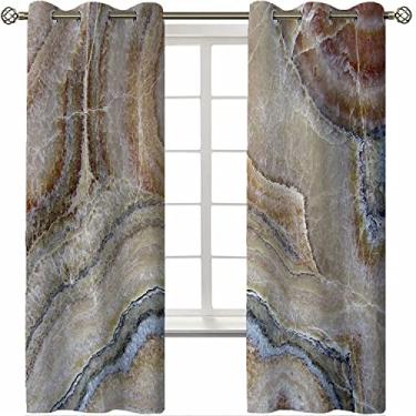 Imagem de Cortina blecaute de mármore com ilhós, padrão de superfície de pedra ônix azul pálido imagem de detalhes, para quarto, jardim de infância, sala de estar, L 106 x C 211 cm, cinza canela