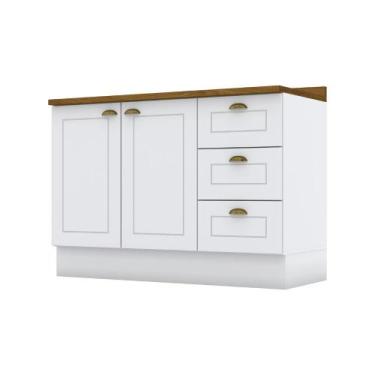 Imagem de Balcão 120cm com Tampo 2 Portas 3 Gavetas Americana Henn - Branco HP F