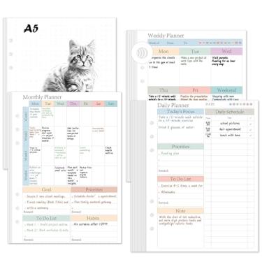 Imagem de Refil de páginas ADHD A5, agendador, inserções diárias, semanais, mensais, 120 folhas para fichário com 6 argolas, refis coloridos para fazer listas de tarefas, papel de recarga, 120 g/m², papel de