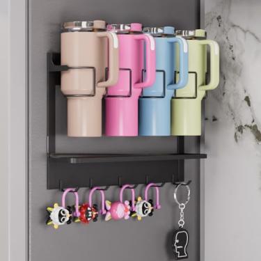 Imagem de Ysglory Suporte magnético para copo Stanley resistente de 30/1,134 g, organizador de copo organizador de garrafa de água, suporte magnético forte, comporta 4 xícaras na geladeira (preto)