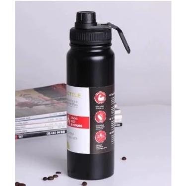 Imagem de Garrafa Térmica 800ml de Aço Inoxidável, Parede Dupla, Isolamento Térmico a Vácuo, Bico Antivazamento, Com Alça Larga e Infusor, Mantém Bebidas Quentes e Geladas por Longos Períodos (Preta)