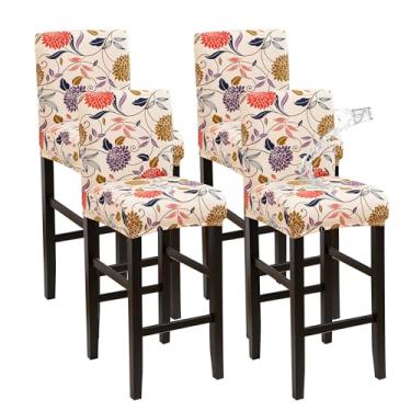 Imagem de FORCHEER Capa de cadeira de bar à prova d'água com encosto conjunto de 4 capas de banco de bar elásticas florais para banco de jantar com encosto curto, removível, lavável