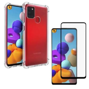 Imagem de Capa Capinha Anti Impacto + Película de Vidro Temperado 3D Para Galaxy A21s Tela De 6,5 Polegadas - (Bluepink)