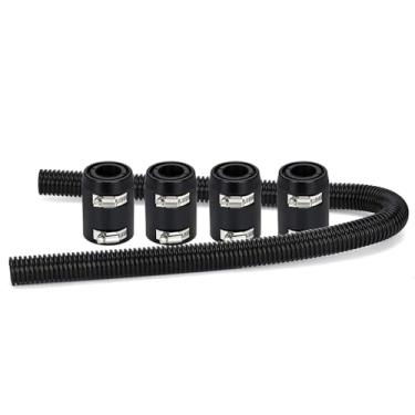 Imagem de WENJTP Kit universal de mangueira de radiador de 122 cm, kit de mangueira de dissipação de calor de aço inoxidável com 4 tampas cromadas para tração (preto)
