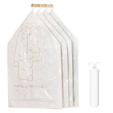 Imagem de Sacos de armazenamento a vácuo suspensos com bomba de ar, 4 peças, 4 ganchos, 109 x 70 cm, jaquetas de compressão PE organizam bolsas para economizar espaço no armário (médio)