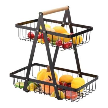 Imagem de Cesta de armazenamento de frutas e vegetais – suporte de frutas de 2 camadas, organizador de tigela para batata, cebola, vegetais, lanche, festa, carrinho de servir