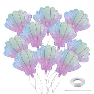 Imagem de Ysqool 10Pack Iridescent Seashell Balloons for Mermaid Birthday Party Decorations, 21.5"x20" Foil Sea Shell Balloons for Under the Sea Party Supplies, Summer Beach & Ocean Party Decor