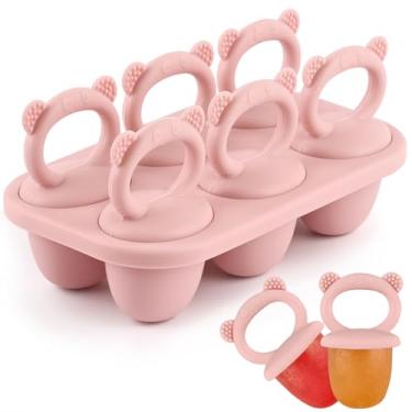 Imagem de BokingOne Moldes de picolé de silicone, moldes de picolé de leite materno de 6 cavidades, mini moldes de bandeja pop congelada para alívio da dentição do bebê, alimentação de crianças, rosa fosco