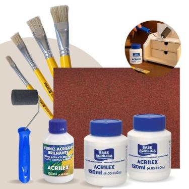 Imagem de Kit para Artesanato em Madeira MDF com 4 Pincéis Tigre Rolo de Pintura