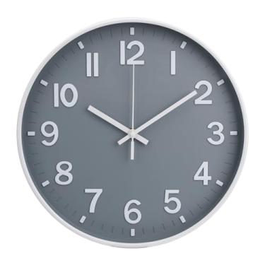 Imagem de bakbrand Relógio de parede 12 polegadas cinza moderno simples quartzo decorativo relógio sem tique-taque silencioso operado por bateria relógios de parede redondos para sala de estar, quarto, cozinha,