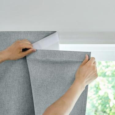 Imagem de Jilron Cortina de porta francesa 100% blackout, adesiva, sem necessidade de perfuração, pequenas cortinas projetadas para instalação em portas (cinza claro - L63 × C 100 cm)